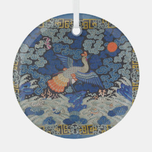 Bird Artwork Crested chinese embroidery artwork Glass Tree Decoration