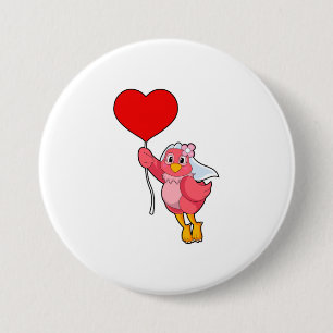 Bird as Bride with Veil & Heart Balloon 7.5 Cm Round Badge