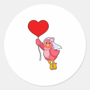 Bird as Bride with Veil & Heart Balloon Classic Round Sticker