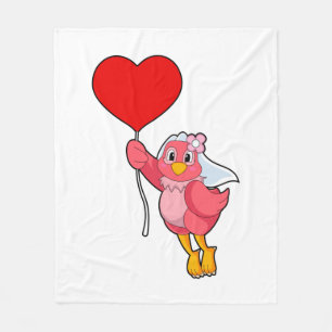 Bird as Bride with Veil & Heart Balloon Fleece Blanket
