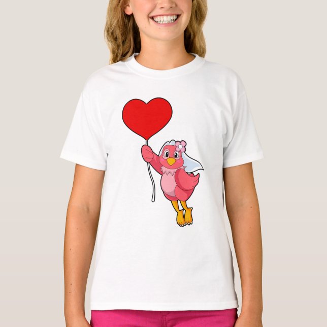 Bird as Bride with Veil & Heart Balloon T-Shirt (Front)