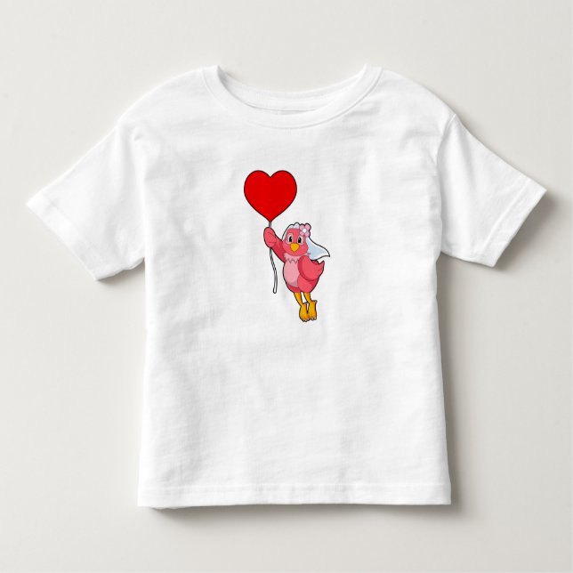 Bird as Bride with Veil & Heart Balloon Toddler T-Shirt (Front)