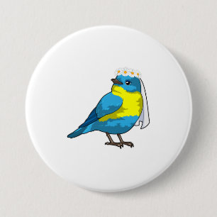 Bird as Bride with Wreath of flowers 7.5 Cm Round Badge