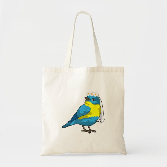 Bird as Bride with Wreath of flowers Tote Bag (Front)