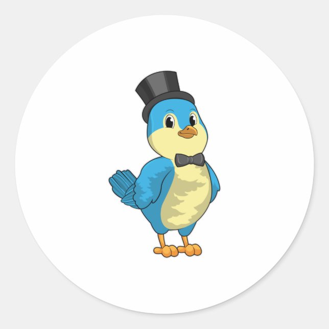 Bird as Groom with Ribbon Classic Round Sticker (Front)