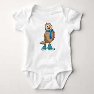 Bird as Skier with Ski & Scarf Baby Bodysuit