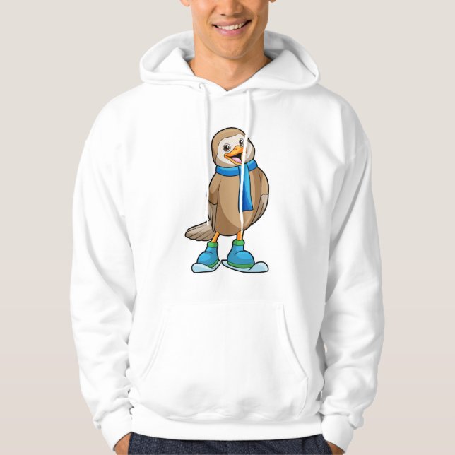 Bird as Skier with Ski & Scarf Hoodie (Front)