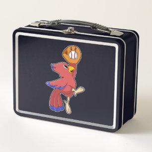 Bird at Baseball with Baseball glove Metal Lunch Box