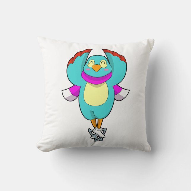 Bird at Ice skating with Ice skates.PNG Cushion (Front)