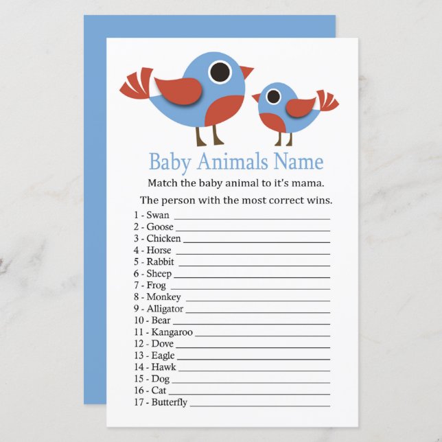 Bird Baby Animals Name Game (Front/Back)