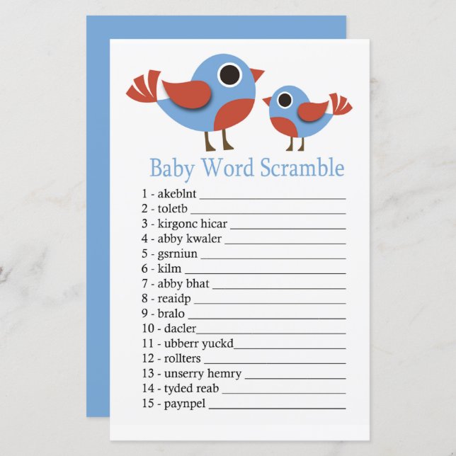 Bird Baby word scramble game (Front/Back)