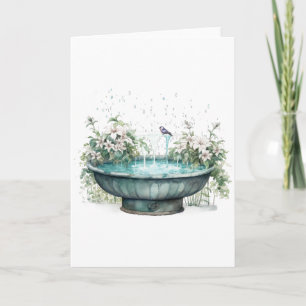 Bird Bath Surrounded by Flowers BLANK Card