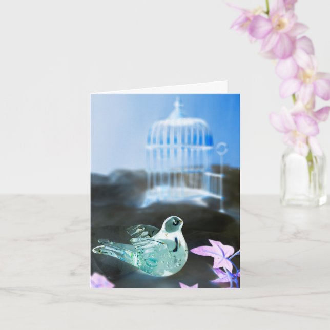 BIRD & BIRD CAGE birthday card with dream blue (Orchid)