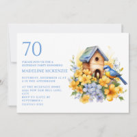 Bird Birdhouse Blue Yellow Flowers 70th Birthday