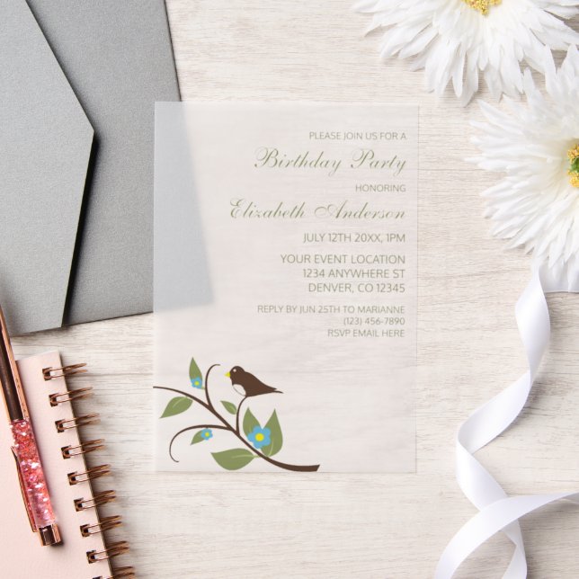 Bird Birthday Vellum Invitations (Wedding)