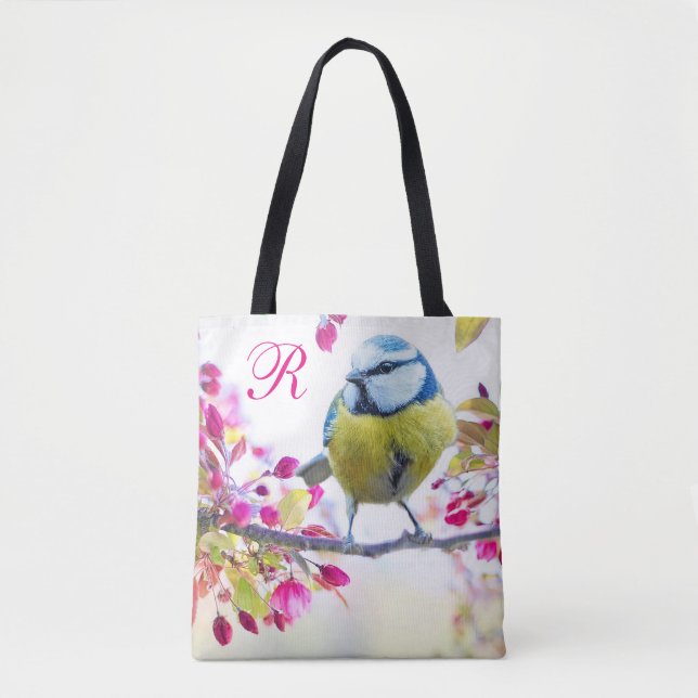 Bird & Blooms Monogram Tote Bag (Front)