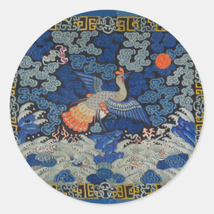 Bird Blue Chinese Embroidery Vintage Classic Round Sticker