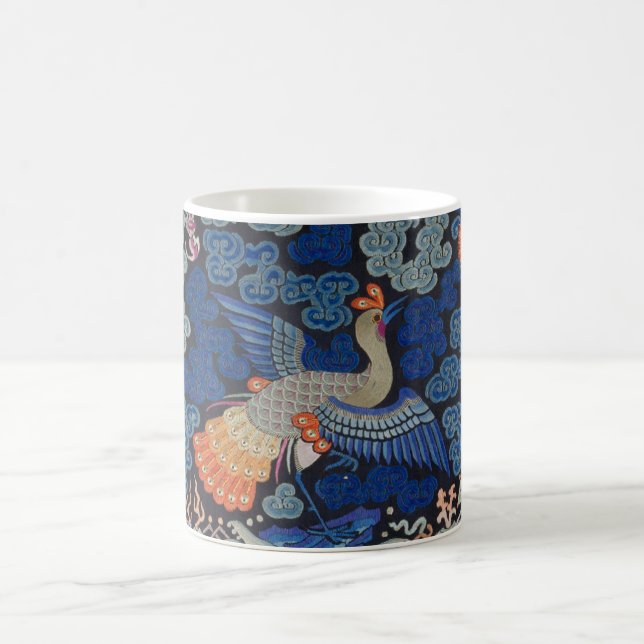 Bird Blue Chinese Embroidery Vintage Coffee Mug (Center)