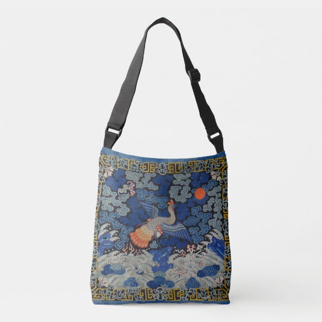 Bird Blue Chinese Embroidery Vintage Crossbody Bag (Front)