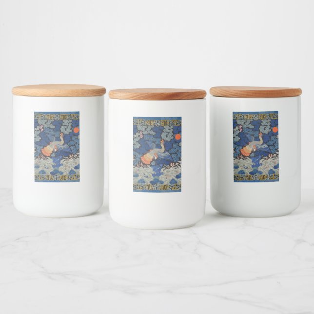 Bird Blue Chinese Embroidery Vintage Food Label (Bottles)