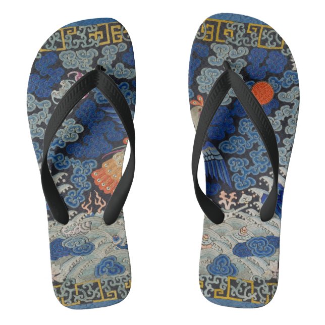 Bird Blue Chinese Embroidery Vintage Jandals (Footbed)
