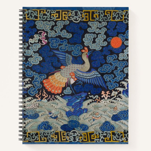 Bird Blue Chinese Embroidery Vintage Notebook (Front)