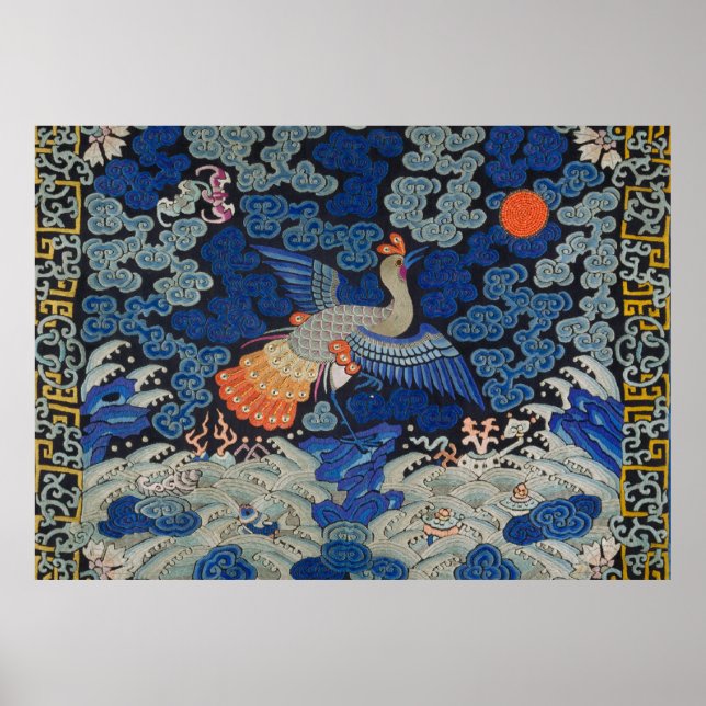 Bird Blue Chinese Embroidery Vintage Poster (Front)