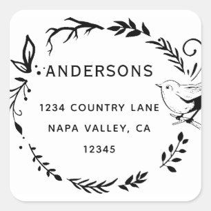 Bird & Botanical Wreath Return Address Square Sticker