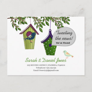 Bird boxes change of address we've moved announcement postcard