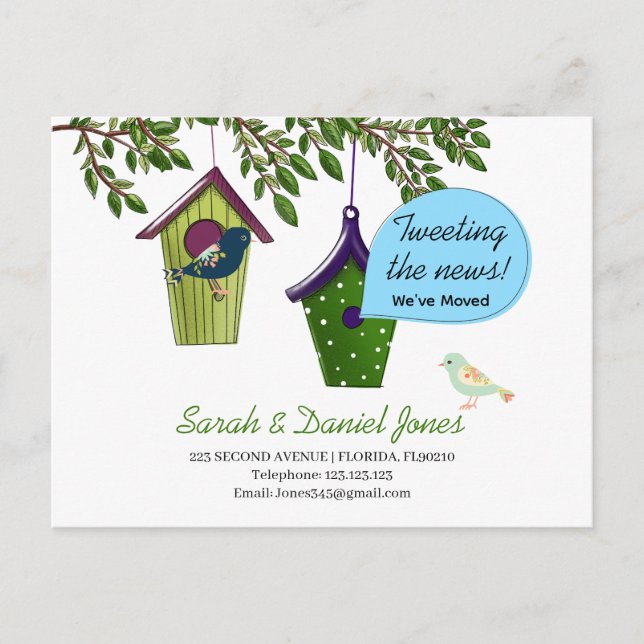 Bird boxes change of address we've moved announcement postcard (Front)