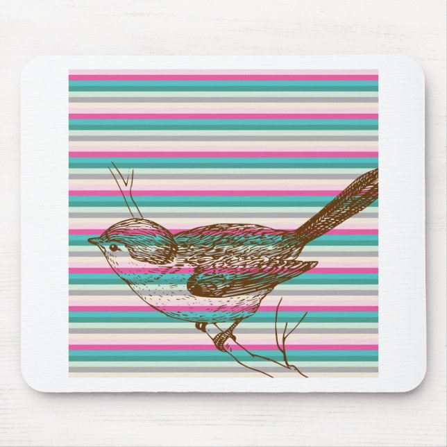 bird branch animals nature colourful pattern art mouse pad (Front)