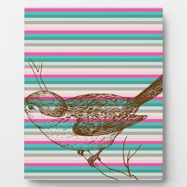 bird branch animals nature colourful pattern art plaque (Front)