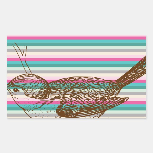 bird branch animals nature colourful pattern art rectangular sticker (Front)