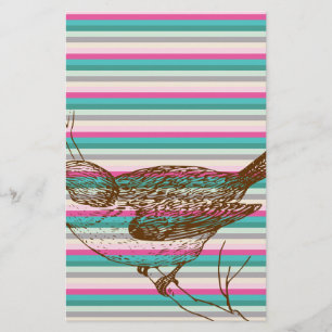 bird branch animals nature colourful pattern art stationery