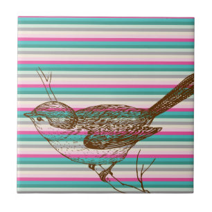bird branch animals nature colourful pattern art tile
