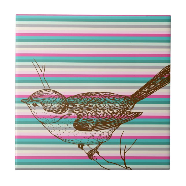 bird branch animals nature colourful pattern art tile (Front)