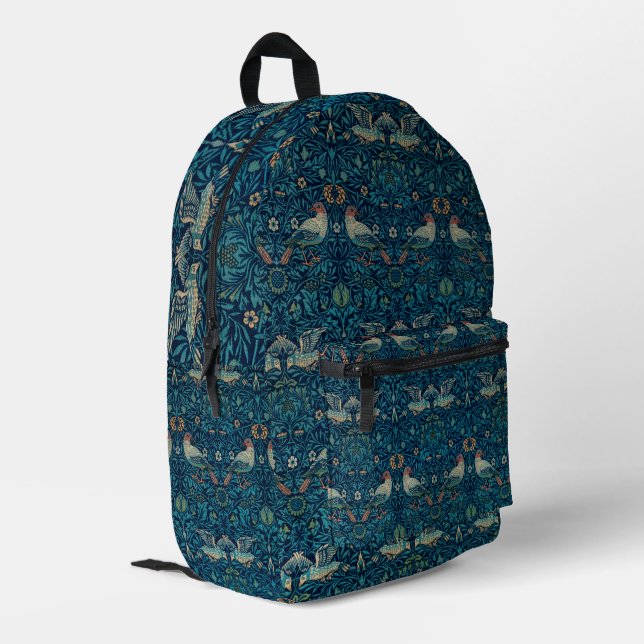 Bird by William Morris, Vintage Garden Textile Art Printed Backpack (Back Corner Left)
