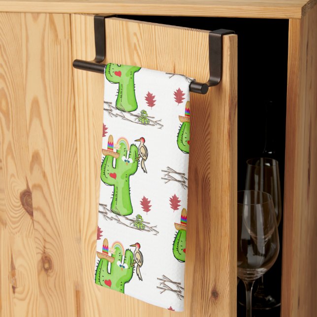 Bird Cactus Kitchen Hand Towel (Thirds Fold)