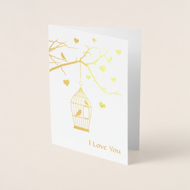 Bird Cage and Hearts Valentine Foil Card (Front)