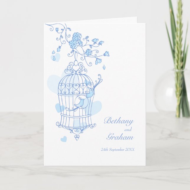 Bird cage blue wedding program programme (Front)