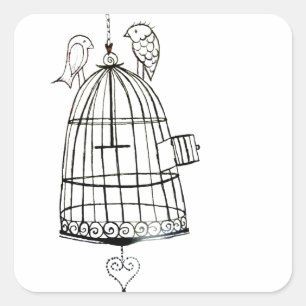 bird cage drawing square sticker