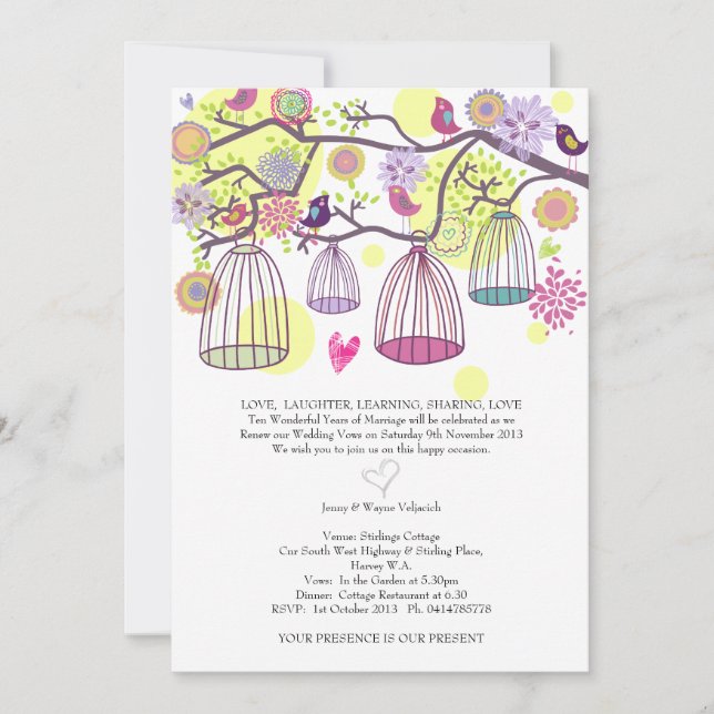 Bird Cage Love Birds Wedding Invitation (Front)