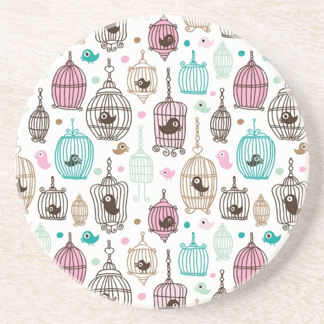 bird cage love kids background pattern coaster (Front)