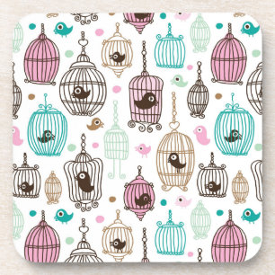 bird cage love kids background pattern coaster