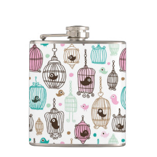 bird cage love kids background pattern hip flask