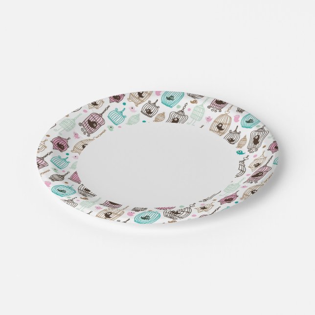 bird cage love kids background pattern paper plate (Angled)