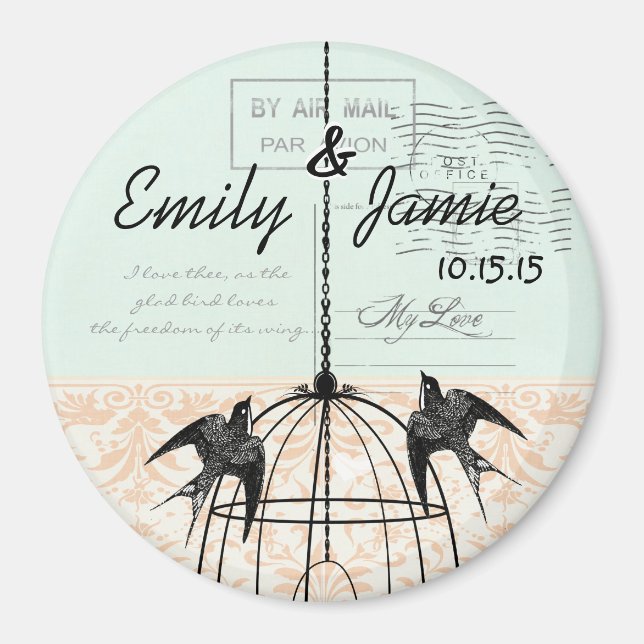 Bird Cage Wedding Magnets Postcard Background (Front)