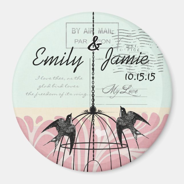 Bird Cage Wedding Magnets Postcard Background (Front)