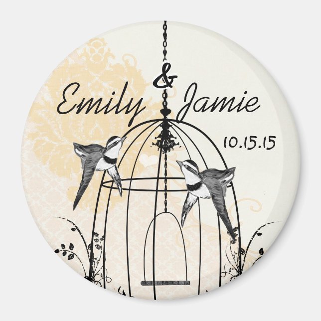 Bird Cage Wedding Stickers or Customise Magnet (Front)