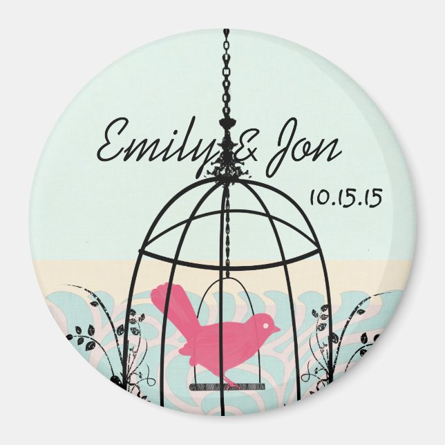 Bird Cage Wedding Stickers or Customise Magnet (Front)